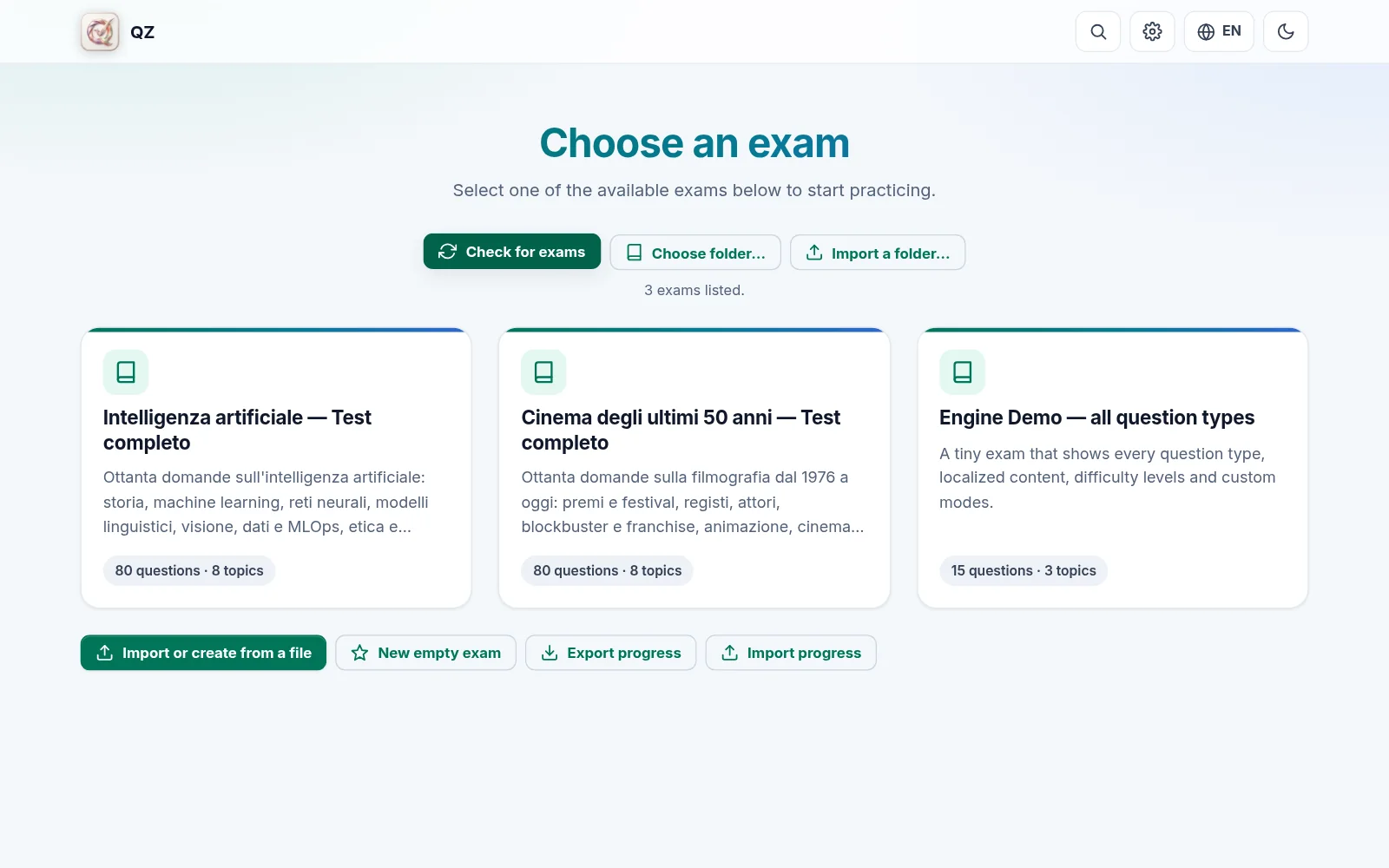 Choosing an exam