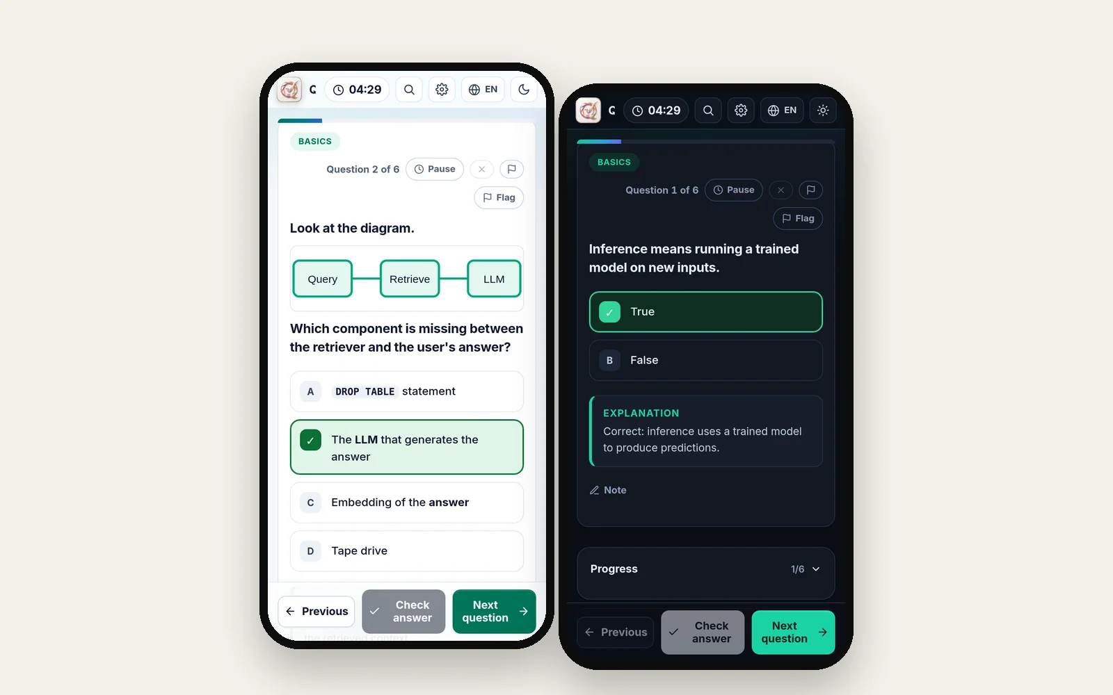On a phone, in the light and the dark theme